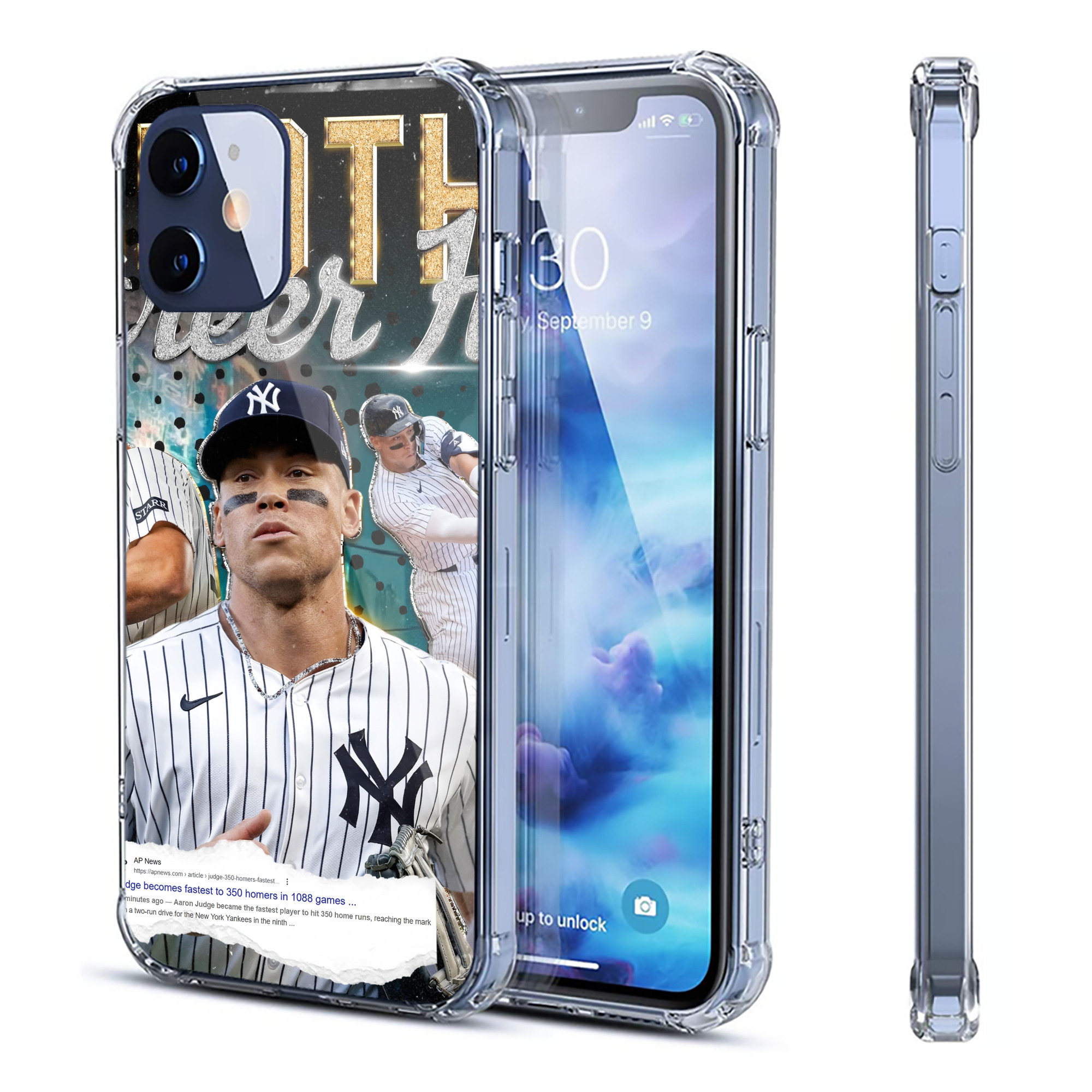 Aaron Judge's 350th Career Home Runs Clear IPhone 12 Case – Soft TPU With UV Print – Enhanced Drop Protection, Precise Fit, Anti-Fingerprint, Customizable Design, Scratch-Resistant, Yellow-Resistant